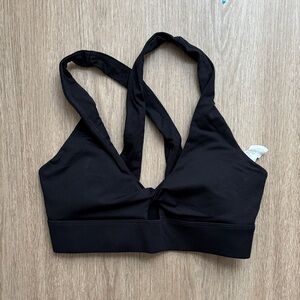 Fabletics Racerback Black Tie-Knot Sports Bra - Light/Med Support